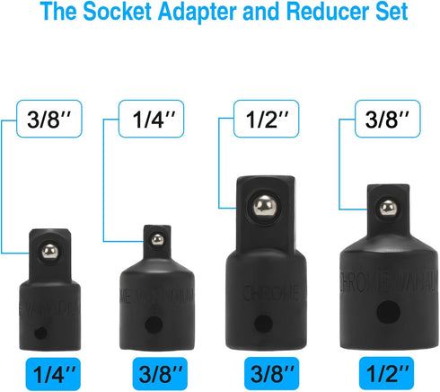Universal Joint Socket Adapter and Reducer Set,7-Piece,Drive sizes: 1/4 in., 3/8 in., 1/2 in....