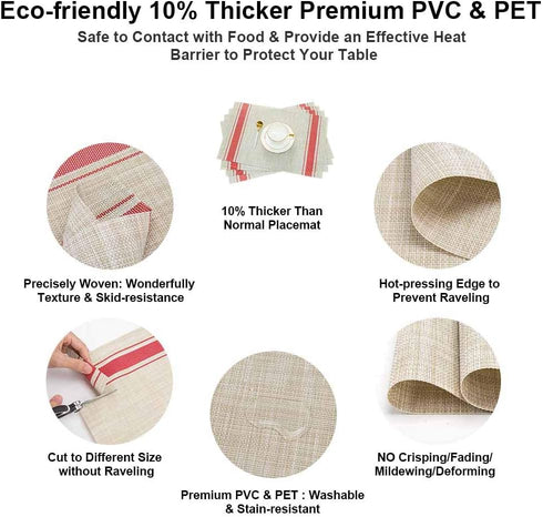 GIVERARE Placemats Set of 4, Heat-Resistant Woven Vinyl Placemat, Non-Slip Washable PVC Table Mat, Easy to Clean Premium Plastic Mats at for Dinin...