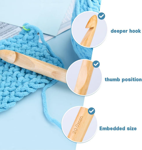 Wooden Crochet Hooks, 20mm Wooden Handle Crochet Hook Bamboo Knitting Crochet Needles with 10 pcs Knitting Stitch Markers for Handcraft Crocheting...
