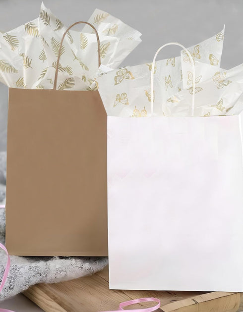 Bzumoot 50 Sheets Large Tissue Paper for Gift Bags 20 * 28 Inches White Metallic Gold Wrapping Gift Paper Butterfly Pattern Gift Wrapping Paper fo...