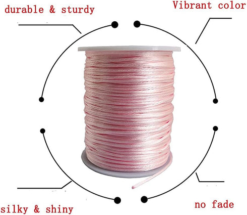 1.5mm Nylon Satin Cord Thread Beading String for Macrame Bracelets Chinese Knotting,Necklaces,Jewelry Making 109 Yards (Pink)...