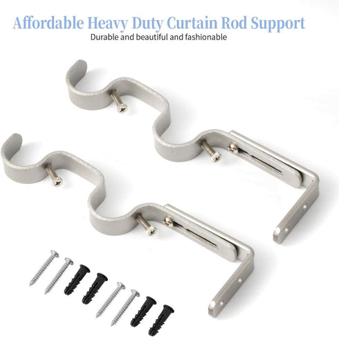 Heavy Duty Curtain Rod Brackets - Adjustable Double Rod Holders, 1 Inch (2 PCS, Silver)...