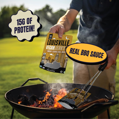 Louisville Vegan Jerky - Sweet & Smoky Carolina Mustard BBQ Vegan Meat - Lip-Smacking Vegan-Friendly & Vegetarian Jerky - Non-GMO Soy Protein, Glu...