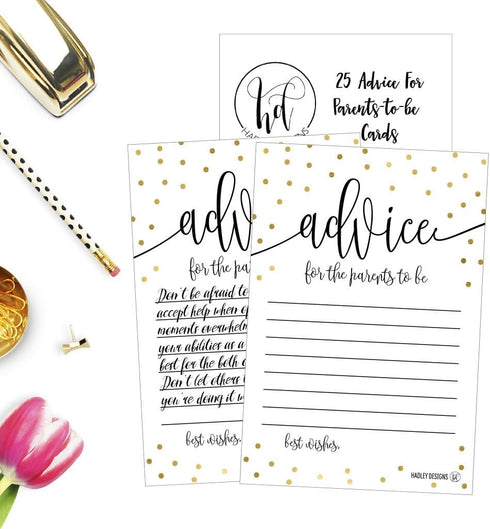 Hadley Designs 25 Gold New Mommy or Parent Advice Cards, Activities Ideas, Wisdom Message for Parent To Be, Boy Girl Co-Ed Couples Gender Reveal, ...