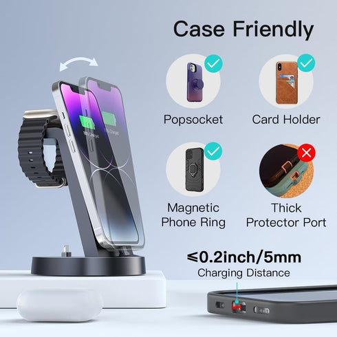 Charging Station for Multiple Devices,3 in 1 Fast Charging Station Dock for iPhone Series 14 Pro Max/13/12/11/X/8 Plus,for Airpods,DUMTERR Desk Wi...