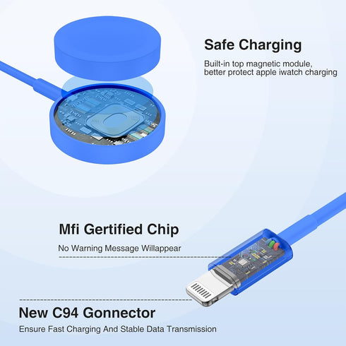Apple Watch Charger Cable, USB C Magnetic Watch Charging Cable, 3 in 1 Apple iWatch Charging Cable 6 FT, Compatible with Apple Watch Series 9/8/7/...