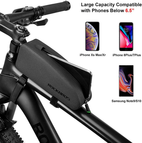 ROCKBROS Bike Top Tube Bag Bicycle Front Frame Bag Waterproof Bike Pouch Pack Bike Phone Bag Cycling Accessories Pouch for Mountain Road Bike Larg...
