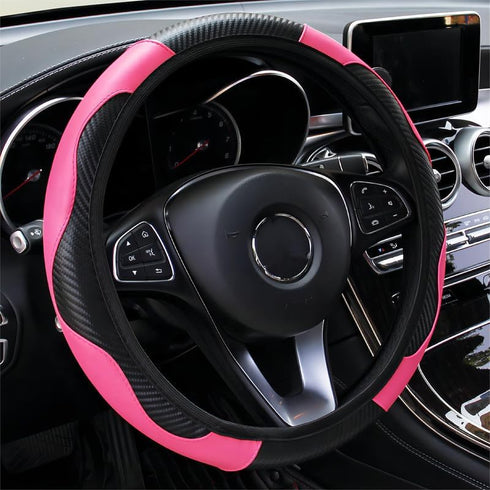 Car Steering Wheel Cover, Universal Microfiber Leather Elastic Carbon Fiber 15 inch Breathable Anti-Slip Steering Wheel Protector for Men Women,Pi...