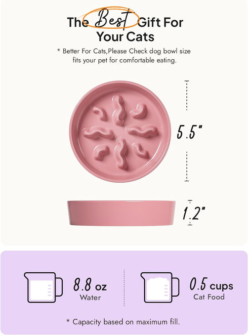 Ceramic Slow Feeder Dog Bowls Small Breed, 0.5 Cups Dog Food Dish for Fast Eaters, Puzzle Bowl for Small Dogs and Cats, 5.5 Inch-Pink...