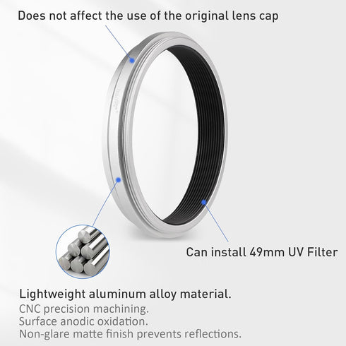 Haoge Lens Filter Adapter Ring for Fujifilm X100VI Fuji FinePix X100V Camera fit 49mm UV CPL ND Filter Lens Cap Replace Fujifilm AR-X100 Silver...