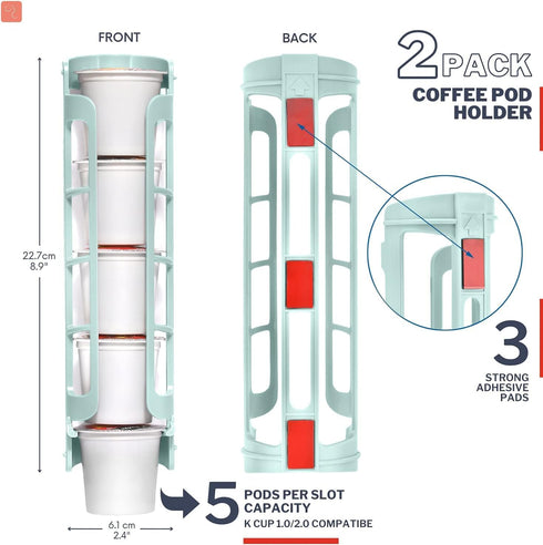 STORAGENIE K Cup Holder for Keurig, Coffee pod Storage, Side Mount | Wall Mount, Perfect for Small Counters (2 Rows/For 10 K Cups, OASIS BLUE)...