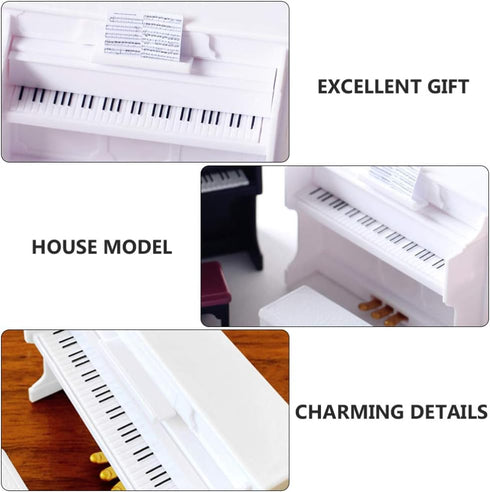 Piano Keyboard Toy for Kids Dollhouse Piano Model Miniature Stool Musical Educational Toy for Micro Landscape Fairy Garden White...