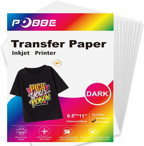 Dark Transfer Paper 8.5" x 11" - 20 Sheets, Iron On Transfer Paper for t Shirts Heat Press...