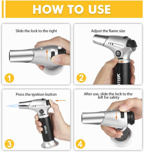 TBTEEK Butane Torch, Kitchen Torch Cooking Torch with Safety Lock & Adjustable Flame for Cooking, BBQ, Baking, Brulee, Creme, DIY Soldering(Butane...