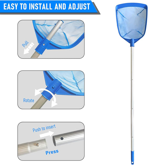Swimming Pool Leaf Skimmer Net, with 5 Sections Telescopic Aluminum Pole & Nylon Medium Fine Mesh Pool Net, Pool Cleaning Tool for Removing Leaves...