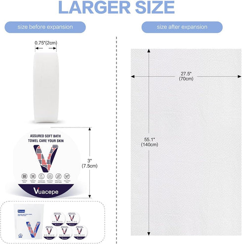 Disposable Bath Towels for Travel Compressed Washcloths 27.5in x 55.1in Large Compressed Bath Towels Body Cotton Soft Reusable Portable Towel for ...