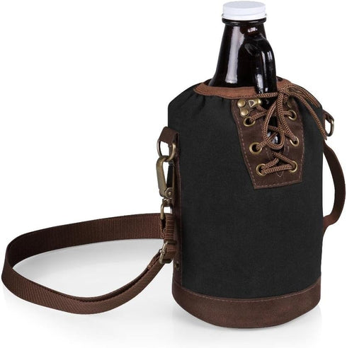 LEGACY - a Picnic Time brand Canvas Lace-up Insulated Growler Tote, Black with Brown Accents...