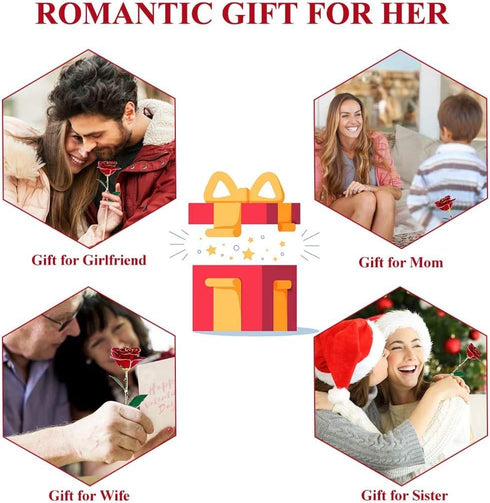 24K Red Rose Christmas Her, Eternal Love Real Gold Plated Rose Flower, Romantic Wife, Mom, Grandma, Anniversary Present, Birthday, Wedding ( Red)...