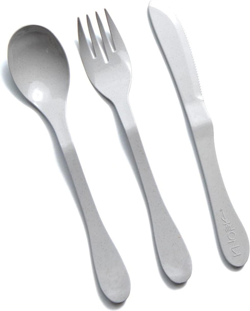 KNORK Eco 24 Piece (Fork, Knife, Spoon) Plant Based CutleryBamboo Reusable Flatware Set, Gray...