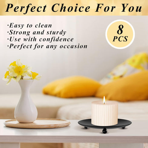 8PCS Iron Plate Candle Holder,Black Candle Holder Iron Plate,4'' Iron Candle Stand Plate for LED & Wax Candles,Decorative Pillar Candle Plate for ...