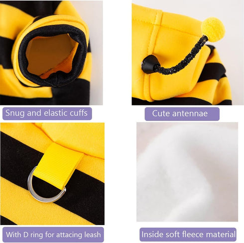 Halloween Dog Bee Costumes Yellow Bumblebee Pet Hoodies for Small Dog Winter Cat Clothes Hooded Puppy Sweatshirt with D-Ring for Cat Kitten Chihua...