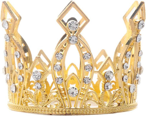 JANOU Mini Crown Tiara Cake Topper Crystal Children Hair Ornaments for Wedding Birthday Baby Shower Party Cake Decoration (Gold)...