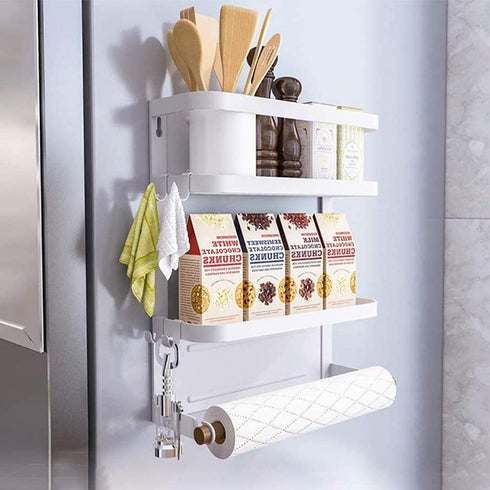 Magnetic Spice Rack for Refrigerator White Magnetic Paper Towel Holder for fridge Magnetic Shelf Magnetic Shelves Fridge Magnet Organizer Spice Ra...