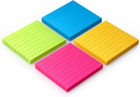 Lined Sticky Notes 3x3 Sticky Notes with Lines Self-Stick Notes Bright Color 4 Pads 90 Sheets/Pad (Bright)...