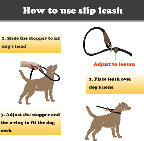 Dog Leash Slip Lead and Snap Hook Leash, Adjustable Heavy Duty 1/2" x 6 FT Braided Rope Durable No Pull Pet Strong Training Traffic Walking Lead L...