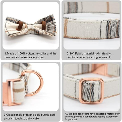 Plaid Dog Collar Leash Set with Bow Tie Adjustable Cute Puppy Collar with Durable Metal Buckle Girls Boys Dog Collar for Small Medium Large Dogs O...