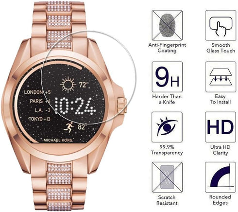 Orzero (3 Pack) Compatible for Michael Kors Bradshaw (MKT5001 MKT5013 MKT5018) Smart Watch Tempered Glass Screen Protector, 2.5D Arc Edges 9 Hardn...