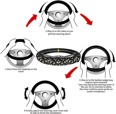 Swono Daisy Floral Car Steering Wheel Cover Cute Daisy Flower Pattern Safe Driving Anti-Slip Steering Wheel Covers Steering Wheel Protection No Sm...