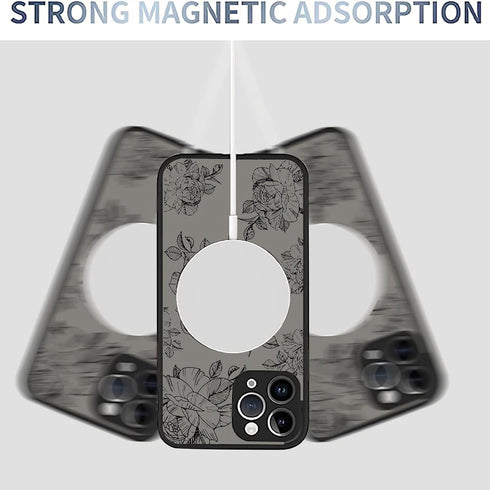 Magnetic Case for iPhone Compatible with MagSafe iPhone 14 Case, Black Flower Floral for Women Girls Protective Case (for iPhone 14)......