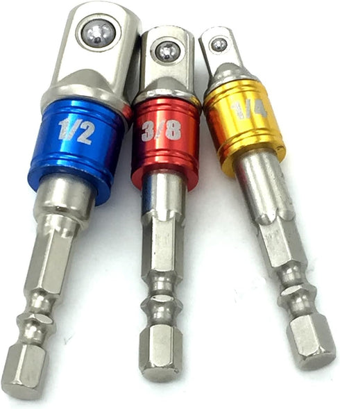 (3Pcs) Power Hand Tools Sockets Adapter sets, Hex Square Nuts Driver Drill Impact Socket Extension Bit Adapter Socket Wrench Adapter Set 1/4" 3/8"...