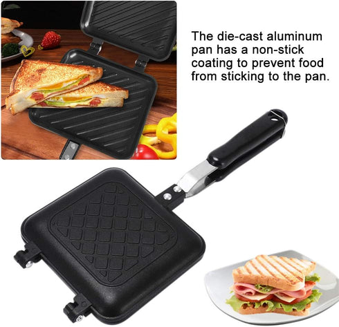 Toasted Sandwich Maker, Non Stick Coating Grill Pan Double Sided Frying Pan with Heat-Resistant Handles Suitable for Home Cooks Toasties, Breakfas...