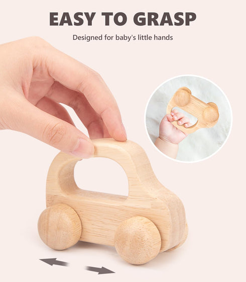 Wooden Baby Cars Toys, 2 PCS Wooden Cars for Toddlers 1-3, Montessori Toys for Babies 0-6-12 Months, Boy Nursery Neutral Nursery Decor Wood Toy Wo...