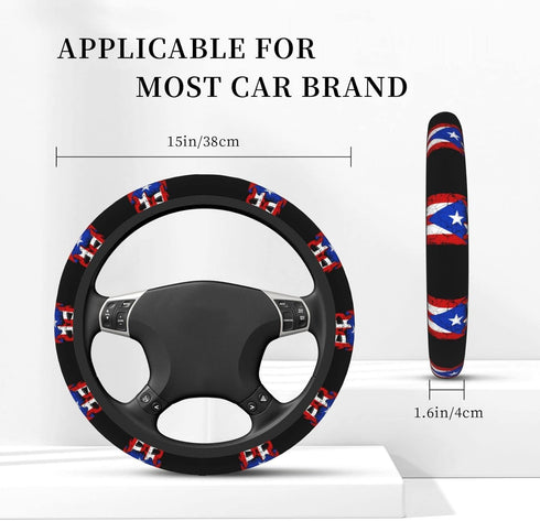 Puerto Rico Flag Steering Wheel Cover - Universal Elastic Stretch Steering Wheel Covers Fits Most Vehicles...