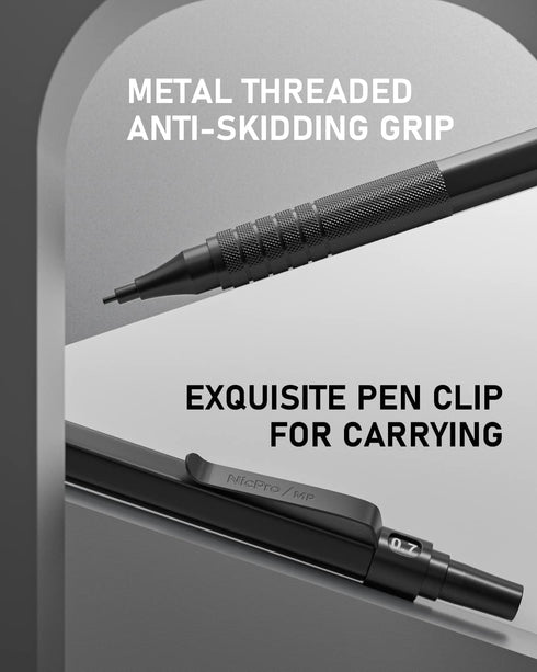 Nicpro 0.5 & 0.7 & 0.9 mm Metal Mechanical Pencil Set with Case, 6PCS MP1000 Artist Lead Pencil with 12 Tubes HB & 2B Lead Refills, Erasers For Ar...