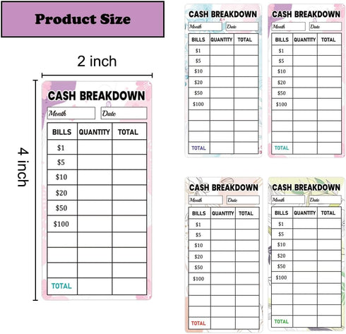 100Pcs Cash Breakdown Teller Stickers 2X4inch Cash Tracker Memo Labels Bank Cash Bill System Accessory Stickers for Cash Budget Planner Envelopes ...