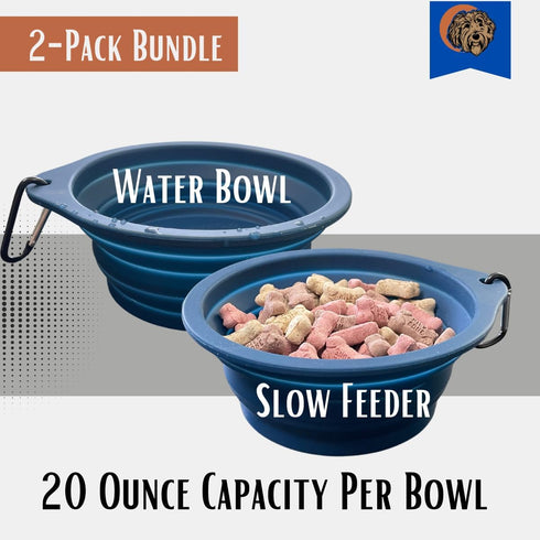 Tito's Closet 2-Pack Collapsible Dog Bowls - Blue, 20 Ounces - Travel Dog Water Bowl, Dog Bowl Slow Feeder, Dog Travel Essentials for Pet Parents ...