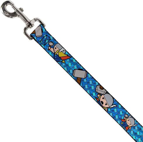 Buckle-Down Pet Leash - Kawaii Thor Poses/Hammer Monogram Blues - 4 Feet Long - 1/2" Wide...