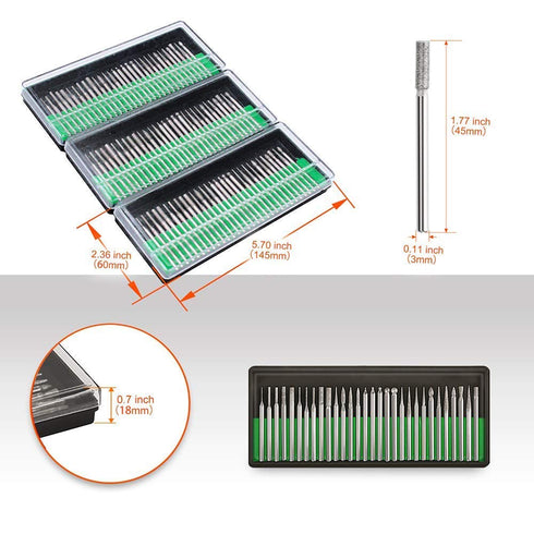 Diamond Burr Bits Drill Kit for Rotary Tool Metal Woodworking Router Grinding Engraving Carving- 1/8"(3mm) Shank Pack of 90Pcs/ 3 Sets...