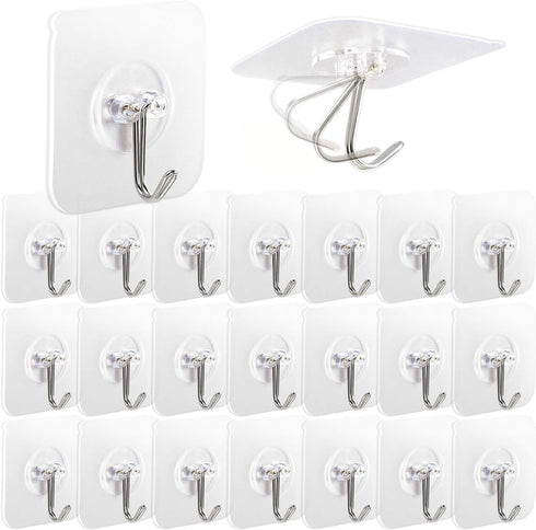 AROIC 58 Packs Adhesive Hooks for Hanging, Hook Heavy Duty Self Adhesive Wall Hooks 20 lbs / 9 kg (Max), Removable, Waterproof Hook for Bedroom Ki...