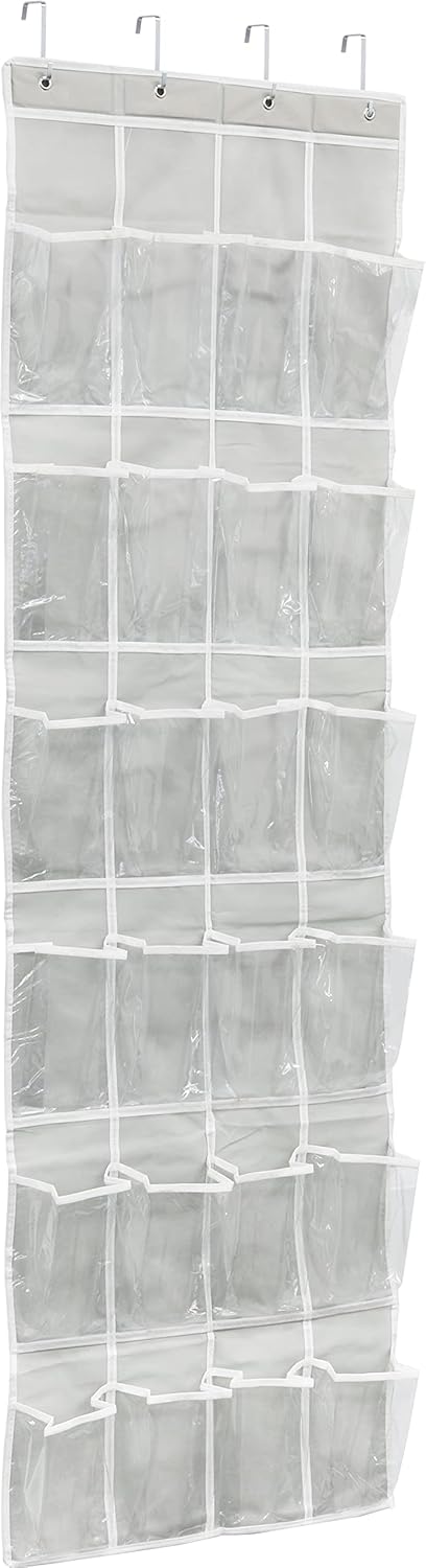 Simple Houseware 24 Pockets - Crystal Clear Over The Door Hanging Shoe Organizer, Gray (64'' x 19'')...