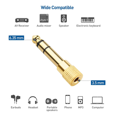 Cable Matters 2-Pack 1/4 to 1/8 Headphone Adapter, 6.35mm to 3.5mm Adapter Male to Female, Gold Plated Stereo Headphone 3.5mm to 1/4 Adapter...