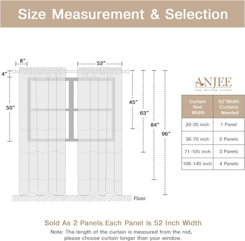 Anjee White Sheer Curtains 45 Inches Long 2 Panels Set Rod Pocket Window Treatment Sheer Voile Drapes for Kids Room Bedroom Living Room Kitchen, 5...