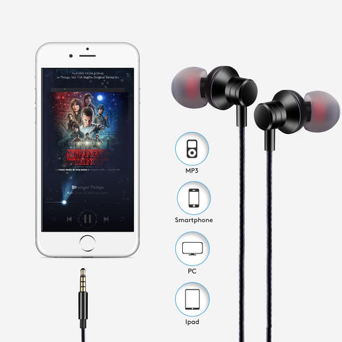 Wired Earbuds Headphones with Microphone Stereo Bass Earphones Noise Isolation in-Ear Headset Compatible with All Smartphones Tablets iPod IPad MP...