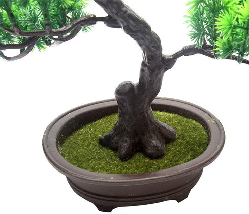 KOET Artificial Bonsai Pine Tree, 11Inch Faux Potted Plant Desk Display Fake Tree Pot Ornaments, Japanese Cedar Bonsai Plant for Home, Office Deco...