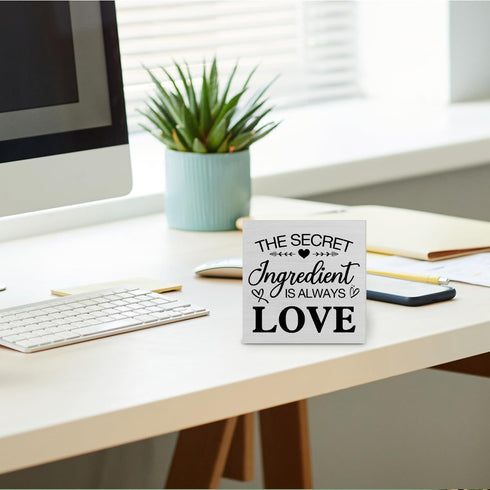 Rustic Kitchen Wooden Box Sign Desk Decor, the Secret Ingredient Is Always Love Wood Block Sign Home Kitchen Tabletop Shelf Desk Decoration, 5 X 5...