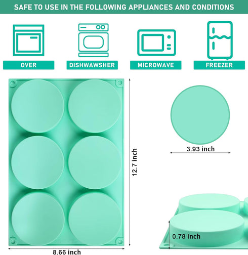 4Inch Round Silicone Mold for Baking, 3Pcs Large Silicone Muffin Top Pan Non-Stick, 6-Cavity Baking Mold for Breakfast Sandwiches Hamburger Egg Wh...